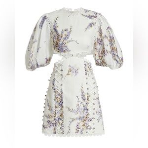 Zimmermann Jude Floral Linen Cut-Out Minidress